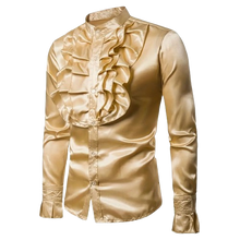 Load image into Gallery viewer, Stand-up Collar Men's Long Sleeve Shirt Cosplay Victorian Clothing Lg 40 Gold