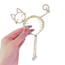 Load image into Gallery viewer, Cat Rhinestone Claw Clips, Faux Pearl Ponytail Buckle Hairpin