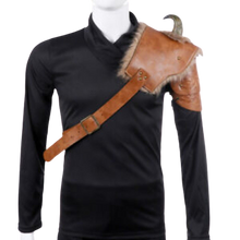 Load image into Gallery viewer, PU Leather Shoulder Amour Medieval Viking Cosplay Costume Brown Left