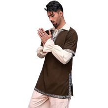 Load image into Gallery viewer, Lace Up V Neck 2X Brown Medieval Knight Tunic Renaissance Scottish Warrior