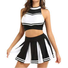 Load image into Gallery viewer, Schoolgirl Cheerleading Costume 2 Piece Fancy Crop Top Mini Skirt Outfit Black L