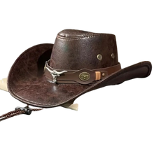 Load image into Gallery viewer, Large Brim Bull's Head Rivet Belt Outdoor Riding Hat Unisex Faux Leather