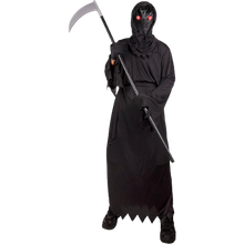 Load image into Gallery viewer, Grim Reaper Costume For Kids Costume With Glowing Red Eyes Youth MED 8-10