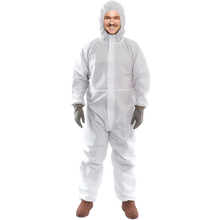 Load image into Gallery viewer, Coveralls 3X-Large White Hazmat Suit with Hood, Zipper Waterproof Lab Coveralls