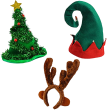 Load image into Gallery viewer, Christmas Hats Elf & Reindeer Antler Headband Christmas Tree Hat 3 Holiday Hats