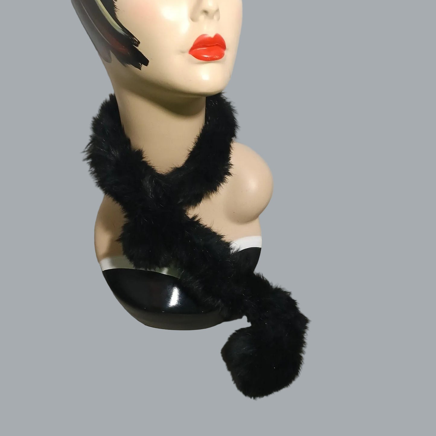 Black Rabbit Fur Keyhole Scarf Spans 2" x 29"
