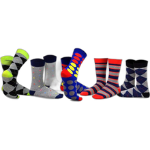 Load image into Gallery viewer, Mens Fashion Colorful Novelty Cotton Socks Men Colorblock Stripe 5 Pairs 10-13