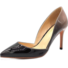 Load image into Gallery viewer, Patent Leather Pointed Toe Medium Heel Slip On Stiletto Pumps Nude Black 7.5 US
