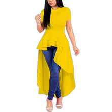 Load image into Gallery viewer, High Low Asymmetrical Ruffled Short Sleeve Off Shoulder Tunic Dress yellow Sm