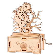 Load image into Gallery viewer, 3D Seahorse Wooden Puzzle Music Box Model Kit Toy Carved Handmade Mechanical Toy