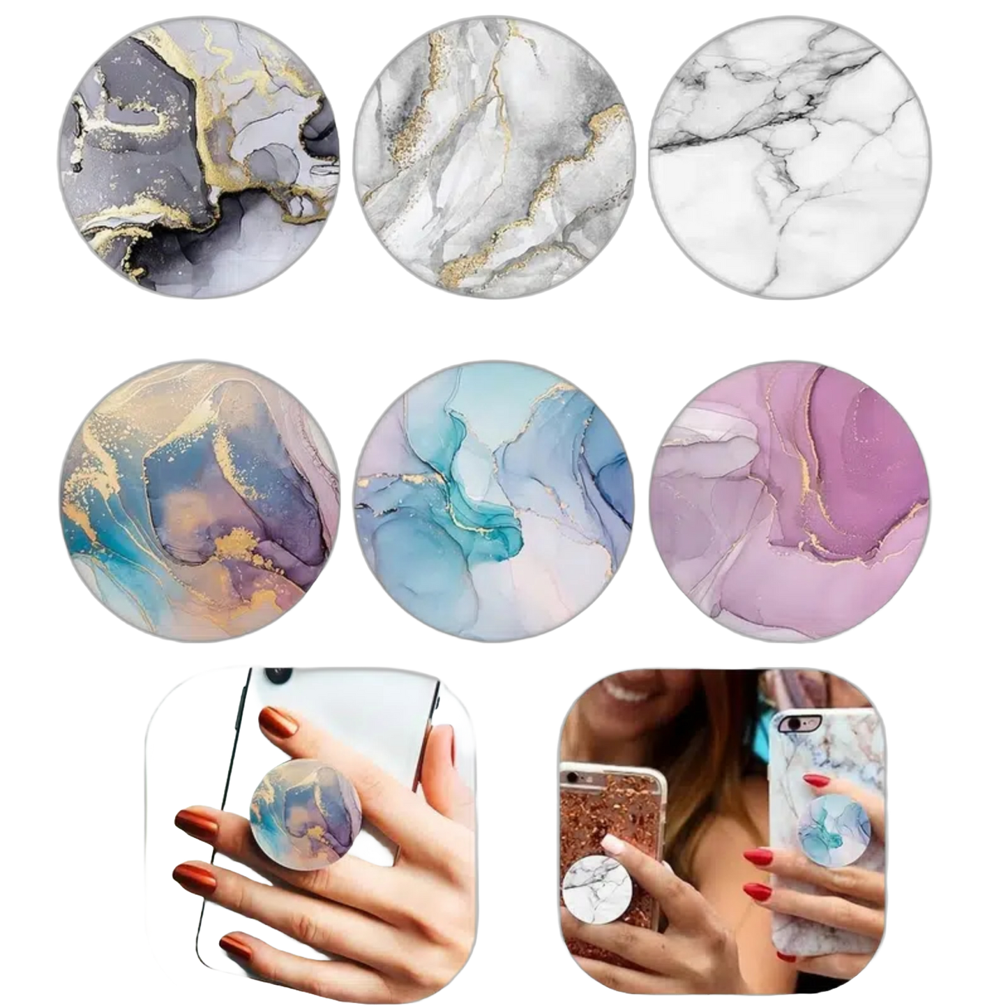 4 Pack Foldable Phone Stands Finger Grip Holders, Marble Pattern, Random Colors