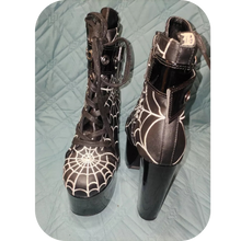 Load image into Gallery viewer, Demonia Torment-51 Spider Web Platform Ankle Boots Size 6 Black Vegan Leather