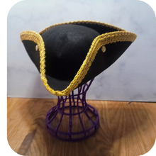 Load image into Gallery viewer, Golden Lace Trim Black Felt Pirate Triangle Hat With Snaps