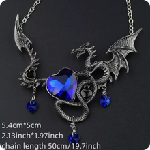 Load image into Gallery viewer, Artificial Blue Gemstone Silver Dragon Necklace Heart Pendant
