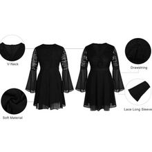 Load image into Gallery viewer, Lace Boho Dress Crochet High Waisted Solid Elegent Ruffle Short Dress Black Sm