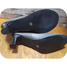 Load image into Gallery viewer, Victorian Gray High Heel Pointed Toe Zipper Boots Cross Lace Size 8 (41) Gothic