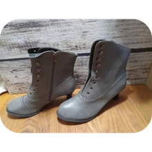 Load image into Gallery viewer, Victorian Gray High Heel Pointed Toe Zipper Boots Cross Lace Size 8 (41) Gothic