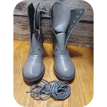 Load image into Gallery viewer, Victorian Gray High Heel Pointed Toe Zipper Boots Cross Lace Size 8 (41) Gothic