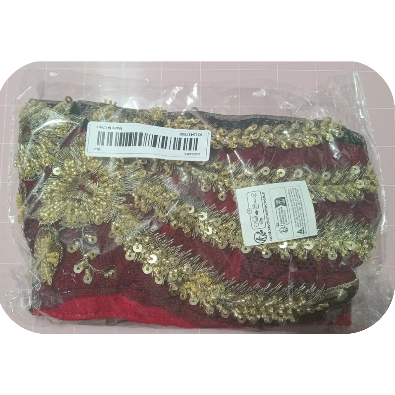 Red Beanie with Golden Beads Breathable Head Wrap and Chemo Cap Women & Girls
