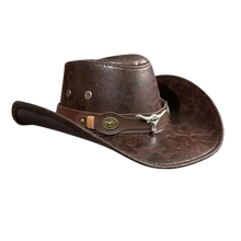 Load image into Gallery viewer, Large Brim Bull's Head Rivet Belt Outdoor Riding Hat Unisex Faux Leather