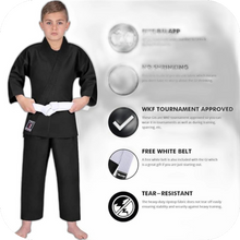 Load image into Gallery viewer, Karate Kihon Kata & Kumite Student Uniform Gi Preshrunk Fabric Free Belt 3 Black