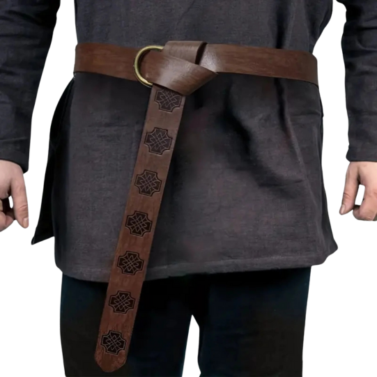 Medieval Celtic Knot Embossed Belt Knight Ring Belt COSPLAY Stage Dark Brown
