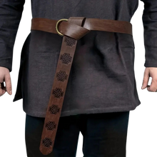 Load image into Gallery viewer, Medieval Celtic Knot Embossed Belt Knight Ring Belt COSPLAY Stage Dark Brown