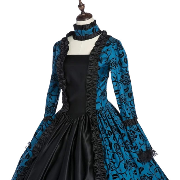 Renaissance Gothic Dress Ball Gown Vampire Halloween Costume XL Blue & Black