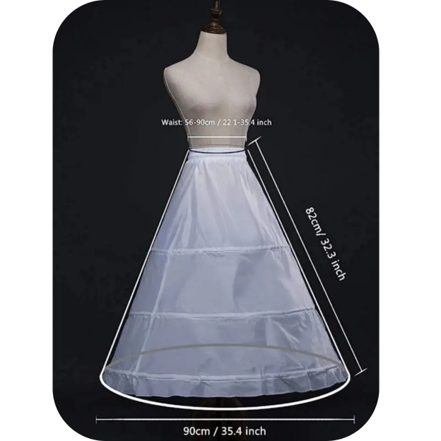 Petticoat Crinoline Dress Long Underskirt Floor 3Hoop Skirt Crinoline Prom White