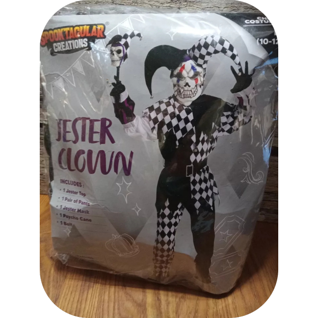 Halloween Evil Jester Clown Kids Costume with Mask Scary Clown Costume L 10-12