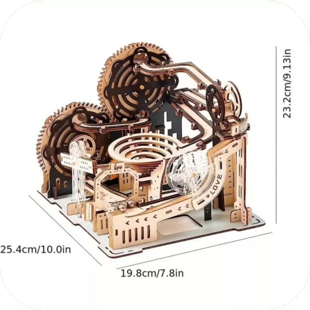 3D Wooden Puzzle Marble Run Set Mechanical Model Kit + Motor Brainteaser Puzzle