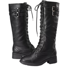 Load image into Gallery viewer, Georgia Black Faux Leather Pu Knee High Riding Combat Boots - 12 M US