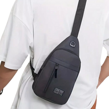 Load image into Gallery viewer, Black Nylon Leisure Sports Travel Chest Bag, Zipper Closure With Headphone Port