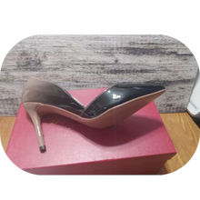 Load image into Gallery viewer, Patent Leather Pointed Toe Medium Heel Slip On Stiletto Pumps Nude Black 7.5 US