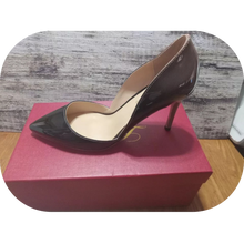 Load image into Gallery viewer, Patent Leather Pointed Toe Medium Heel Slip On Stiletto Pumps Nude Black 7.5 US