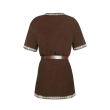Load image into Gallery viewer, Lace Up V Neck 2X Brown Medieval Knight Tunic Renaissance Scottish Warrior
