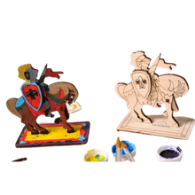 Load image into Gallery viewer, Natural Wood Knight 3D Wooden STEM Learning Coloring and Painting Model