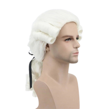 Load image into Gallery viewer, White Lawyer Judge Curly Male Wigs Deluxe Long Synthetic Cosplay Wig+Wig Cap OS