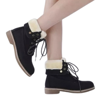 Load image into Gallery viewer, Montreal Black Faux Fur Winter Combat Boots Ankle Bootie Size 10.5 B(M) US