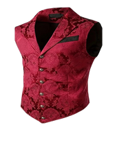 Load image into Gallery viewer, Jacquard Weave Dress Waistcoat Retro Single Breasted V Neck Vest Red XXL 44
