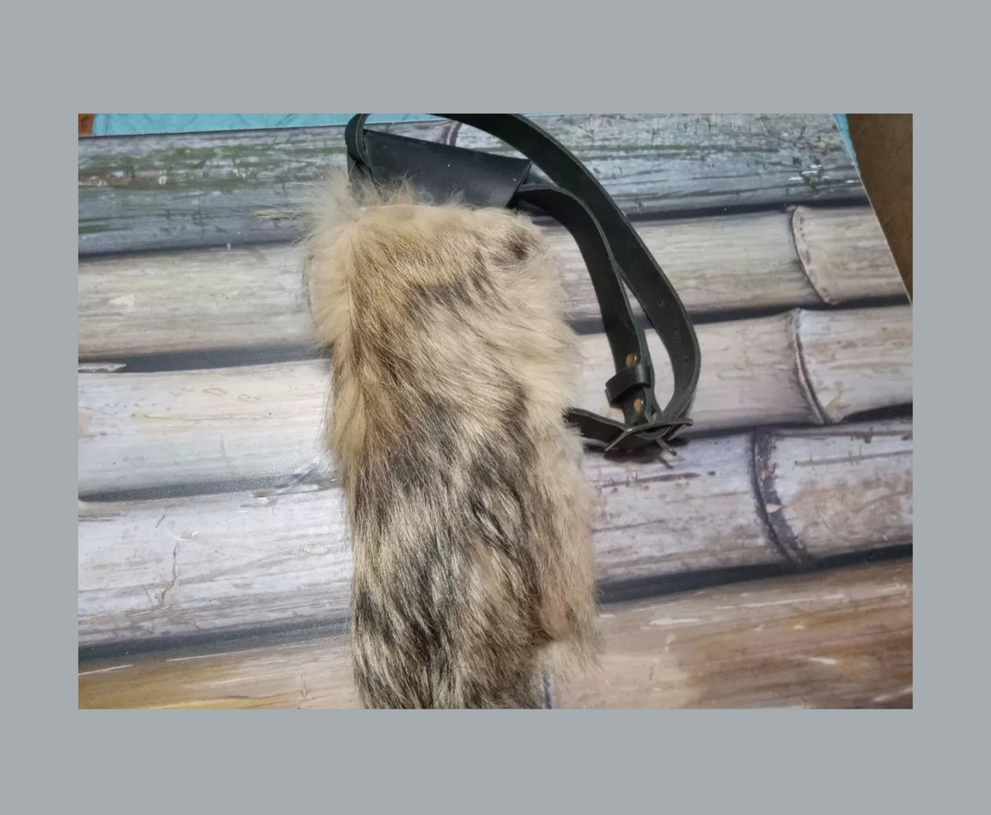 32" Belt With Handmade 16" Sheath Covered with Fox Fur For Weapon
