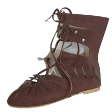 Load image into Gallery viewer, Medieval Gothic Boots Lace Up Shoes Cosplay Costume Flat Sandals Size 8.5 42