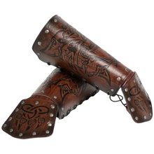 Load image into Gallery viewer, Pair Brown Medieval Arm Bracers Costume Knight Wristband Arm Armor Arm Guards