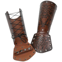 Load image into Gallery viewer, Pair Brown Medieval Arm Bracers Costume Knight Wristband Arm Armor Arm Guards