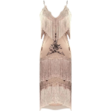 Load image into Gallery viewer, Flapper Dress 1920s Gatsby Tassel Sway Dance Dress with 20s Accs Set Sm Gold
