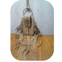Load image into Gallery viewer, MUDD Tan Fringe Crossbody Phone Bag Boho Western Faux Turquoise Pre-owned