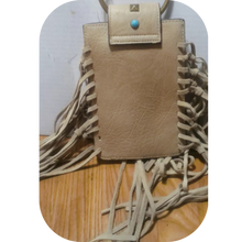 Load image into Gallery viewer, MUDD Tan Fringe Crossbody Phone Bag Boho Western Faux Turquoise Pre-owned