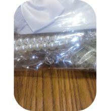 Load image into Gallery viewer, 4Pcs Beige Fascinator Hat Headband Short Gloves Faux Pearl Necklace & Earrings