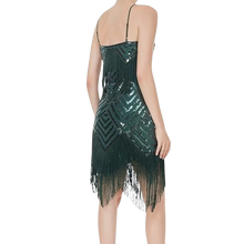 Load image into Gallery viewer, 1920s Great Gatsby Dress Sequin Flapper Dress Slip Mini Short Dress M Dark Green