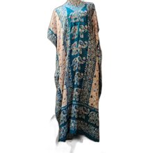 Load image into Gallery viewer, Women Long Kaftan Women One Size Maxi Dress Beach Caftan Poncho Blue Elephant